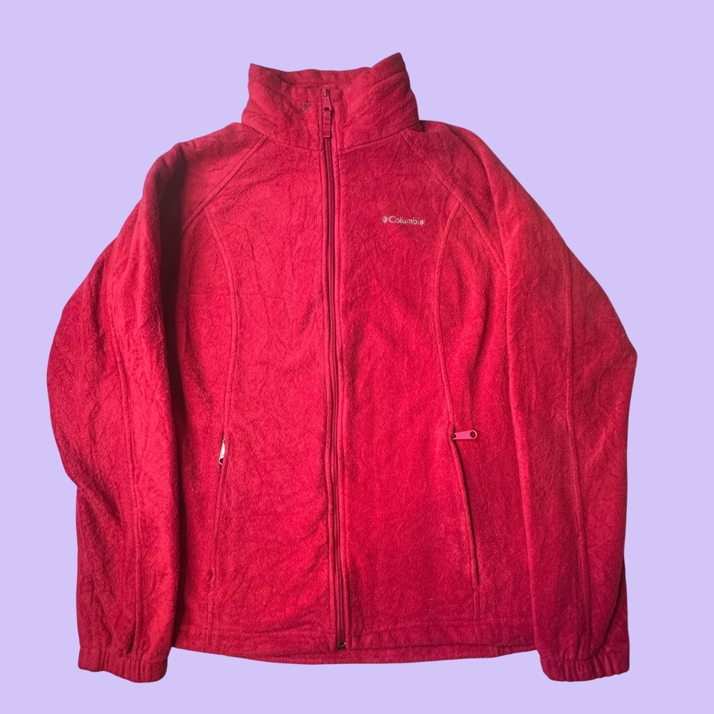 Columbia Fleece Jacket Womens L Red Benton Springs Full Zip Outdoor Soft Warm